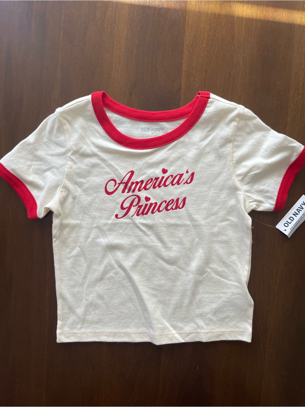 Old Navy White Tee with Red Ringer Trim "America's Princess"